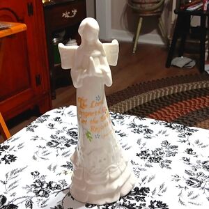 Praying ceramic/porcelain angel. 1st Peter 1 scripture.